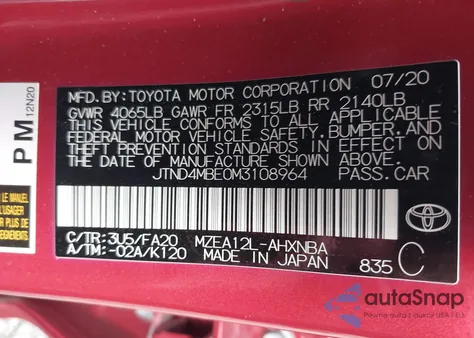 2021 Toyota Corolla Se from USA, damaged, VIN JTND4MBE0M3108964